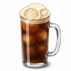 Frothy root beer float with cream in a clear glass mug refreshing drink illustration