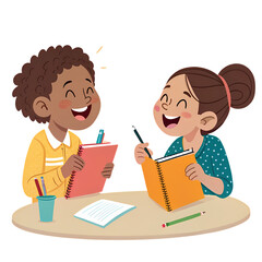 Happy Cartoon Kids With New School Items
