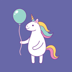 Pastel Line Art Unicorn Holding Balloon – Cute Minimal Fantasy Animal Illustration for Kids Room, Nursery Decor, and T-shirt Designs