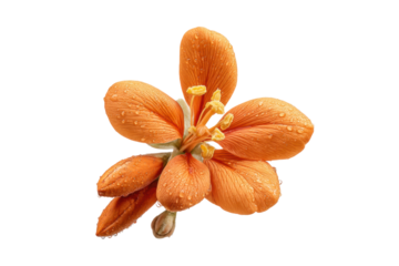 PNG Orange flower with dew drops on black background