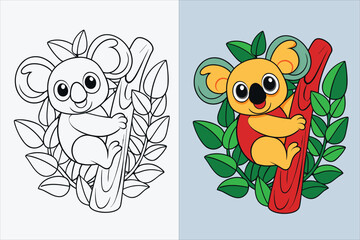 illustration of a koala climbing coloring page 