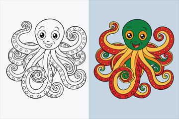 illustration of a octopus coloring page 