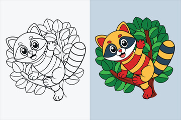 illustration of a raccoon climbing coloring page 