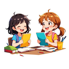 Friends Proudly Showing School Materials