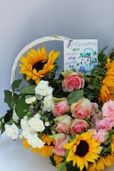 Flowers for grandma., basket of flowers, greetings, holiday, day, free space