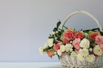 Basket of flowers, greetings, holiday, day, free space, roses, carnations, bouquet, free...