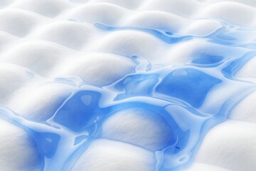Fototapeta premium Water is flowing and gliding on an absorbent white wavy surface, creating a mesmerizing pattern of hydration and demonstrating its waterproof capabilities