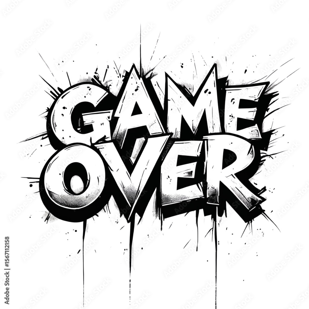 Fototapete illustration of stylized game over text with grunge effects for use in gaming and esports designs an
