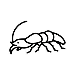 Black Line Art Drawing of a Crayfish Crawling crawfish