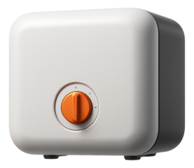 Under-counter tank water heater for a small kitchen, featuring a squat rectangular shape and easy-access temperature dial.