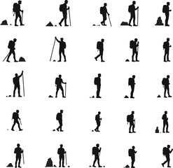 Hiking silhouettes backpackers trekking nature outdoors