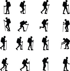 Hiking silhouettes backpackers trekking nature outdoors