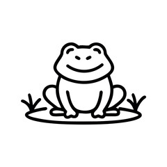Simple Line Drawing Happy Frog Sitting in Grass amphibian
