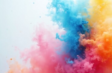 Fototapeta premium Colorful abstract art background. Paints mixing in clouds. Fluid art. Digital illustration. Blue pink orange yellow colors. Artistic design, modern texture, vibrant pattern.