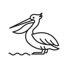 Line Art Pelican Bird Near Water Simple Illustration