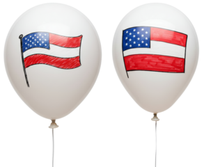 White balloons with American flag drawings on transparent background  