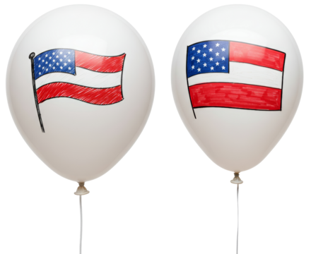 White balloons with American flag drawings on transparent background   - Powered by Adobe