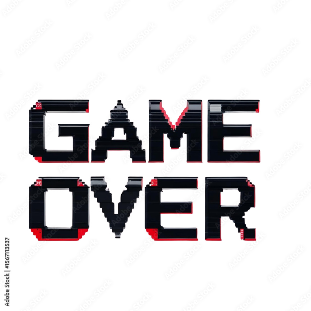 Fototapete Pixelated game over screen design for retro gaming enthusiasts and arcade lovers with digital art style. on transparent background