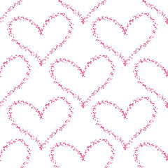 Pink floral seamless pattern with heart shapes made of tiny flowers on transparent background. Decorative repeating design for fabric, gift wrapping, wallpaper, and romantic prints Valentine’s Day 