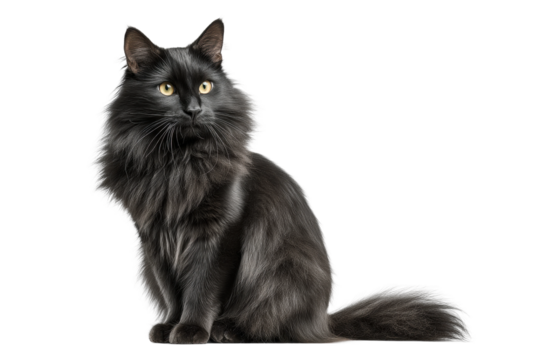 PNG Majestic fluffy black cat with bright yellow eyes