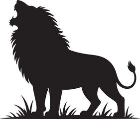 lion howling black silhouette vector, Simple silhouette Design vector icon with white background. Wild Animal Vector