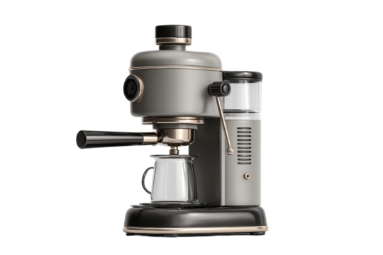 PNG Modern espresso machine with glass cup and vintage design elements