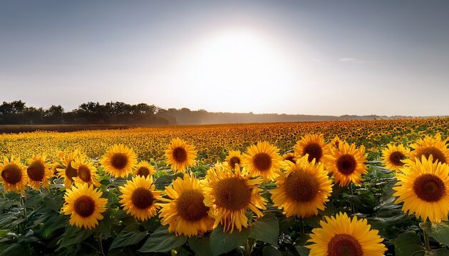 bright august sunshine enhanced by sunflowers against a white background - Powered by Adobe