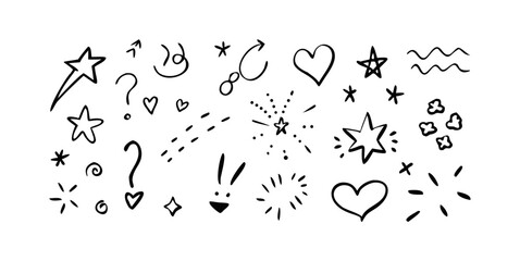 Hand drawn doodle elements vector illustration stars hearts swirls and shapes
