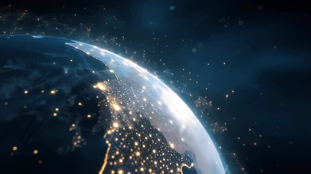 Global network visualization. Earth with illuminated cities and digital connections. Futuristic technology concept for worldwide communication, internet, and data exchange. - Powered by Adobe