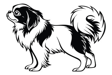 Fototapeta premium Elegant Japanese Chin Dog Black and White Illustration A Classic Design Showcasing Breed Standards and Artistic Flair Captivating Pet Portrait