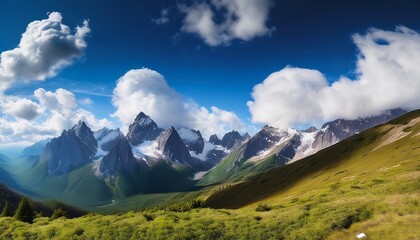 Fototapeta premium majestic mountains rise under a beautiful blue sky with natural clouds a stunning outdoor landscape