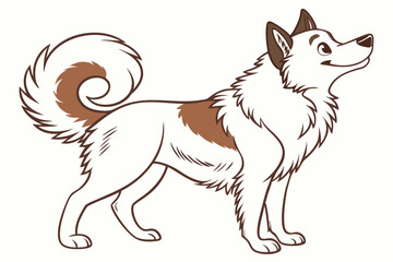 Fototapeta premium Cartoon Dog with a Curly Tail and Brown Patches Standing and Looking Up with a Cheerful Expression