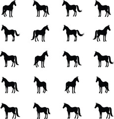 Obraz premium Sixteen horse silhouettes in a grid pattern