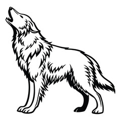 Majestic Monochrome Wolf Howling to the Moon A Striking Wildlife Illustration Depicting the Essence of Wilderness