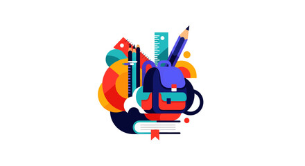 Back to School Colorful Illustration of School Supplies and Backpack, Perfect for Education-Themed Designs