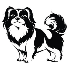 Charming Black and White Pekingese Dog Illustration Elegant Pet Portrait and Artistic Rendering Depicting Canine Beauty and Breed Characteristics