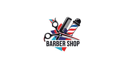 Classic Barber Shop Logo Design Scissors, Comb, and Barber Pole Illustration