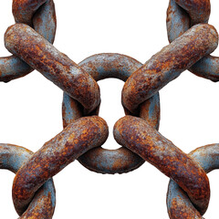 Rusty metal chains intertwined industrial isolated on transparent background