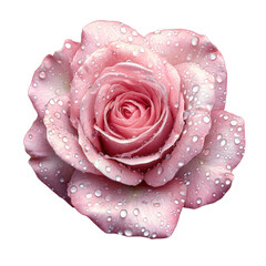 Delicate pink rose with dew drops nature floral garden view isolated on transparent background
