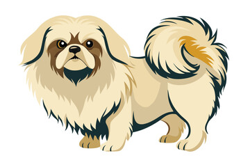 Charming Pekingese Dog Illustration with Fluffy Cream Fur and Curled Tail A Delightful Depiction of a Beloved Breed