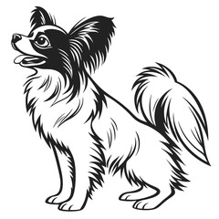 Majestic Papillon Dog Illustration in Striking Black and White A Regal Depiction of Canine Elegance and Grace
