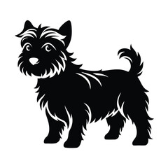 Charming Silhouette of a Yorkshire Terrier with Playful Expression and Distinctive Hair, Standing Confidently in a Stylized Black and White Design