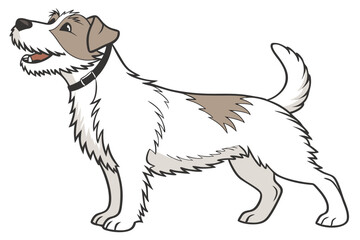 Cartoon Jack Russell Terrier with Gray Patches Standing Tall and Looking Up, a Cute and Playful Canine Illustration