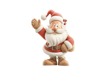 Fototapeta premium PNG Cheerful santa claus waving hello in traditional red suit