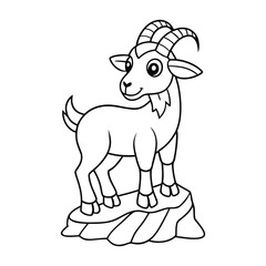 Naklejka premium A mountain goat standing proudly on a rocky cliff edge for kids coloring book vector illustration.