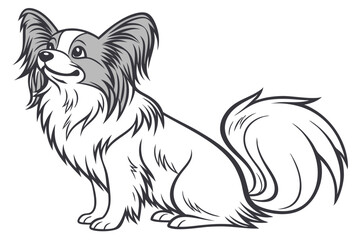 Elegant Papillon Dog Illustration with Detailed Fur and Expressive Eyes A Captivating Canine Artwork for Breed Enthusiasts