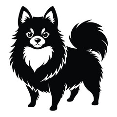 Stylized Pomeranian Dog Silhouette Portrait Graceful Canine with Fluffy Fur and Alert Expression in a Minimalist Design