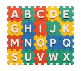 Interactive alphabet mat with removable letter tiles, assisting in early literacy skills in a home learning environment.