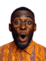 Surprised man expressing emotions isolated on transparent background