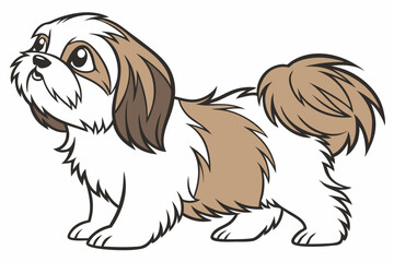 Adorable Cartoon Shih Tzu with Brown and White Fur Standing Proudly on a White Background, Ready to Play